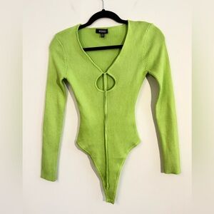 Missguided Lime Green Ribbed Bodysuit